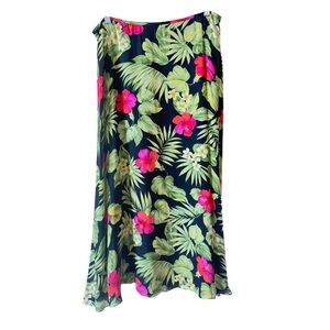 LAUREN RALPH LAUREN 100% Silk Midi Skirt Floral Sz 14 Petite